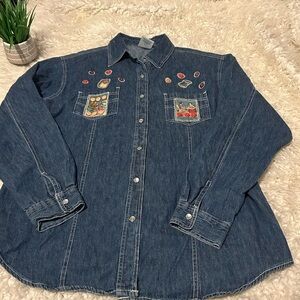 Vintage High Sierra Chambray Embroidered Shirt denim sewing seamstress L